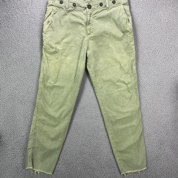 Zara Jeans Womens 6 Green High Rise Distressed Stretch Cutoffs 32x25‎ - Picture 1 of 12